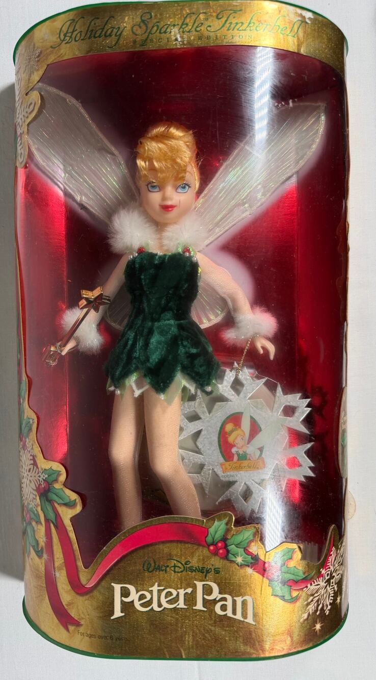 1999 Mattel Disney Peter Pan Holiday Sparkle Tinkerbell Doll #25566 NIB Complete